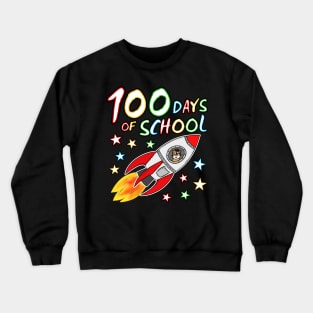 100 Days Of School Cat Space Rocket Kindergarten 2022 Crewneck Sweatshirt